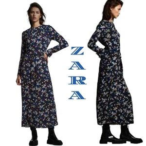 Zara Navy Spotted Maxi Dress Size Medium NWT
